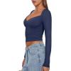 imageREORIA Womens Sexy V Neck Long Sleeve Slim Fitted Side Ruched Trendy Y2K Going Out T Shirt Crop TopStarry Blue