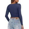 imageREORIA Womens Sexy V Neck Long Sleeve Slim Fitted Side Ruched Trendy Y2K Going Out T Shirt Crop TopStarry Blue
