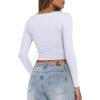 imageREORIA Womens Sexy V Neck Long Sleeve Slim Fitted Side Ruched Trendy Y2K Going Out T Shirt Crop TopWhite