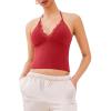 imageREORIA Lace Trim Halter Deep VNeck Tank Top Soft Y2K Sexy Sleeveless Tops 2025 SpringSummer Designer CollectionRibbon Red