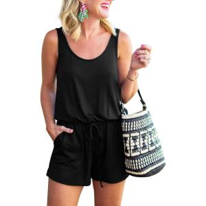 imageREORIA Womens Basic Summer Scoop Neck Sleeveless Tank Top Short jumpsuit Rompers01black