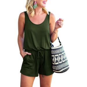 imageREORIA Womens Basic Summer Scoop Neck Sleeveless Tank Top Short jumpsuit Rompers02army Green