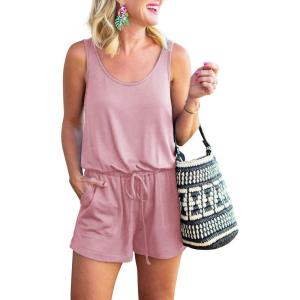 imageREORIA Womens Basic Summer Scoop Neck Sleeveless Tank Top Short jumpsuit Rompers03light Pink