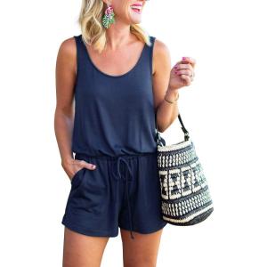 imageREORIA Womens Basic Summer Scoop Neck Sleeveless Tank Top Short jumpsuit Rompers04navy Blue