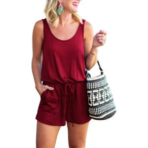 imageREORIA Womens Basic Summer Scoop Neck Sleeveless Tank Top Short jumpsuit Rompers08burgundy