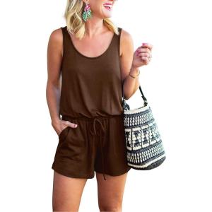 imageREORIA Womens Basic Summer Scoop Neck Sleeveless Tank Top Short jumpsuit RompersBrown