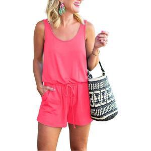 imageREORIA Womens Basic Summer Scoop Neck Sleeveless Tank Top Short jumpsuit RompersPhosphor Pink