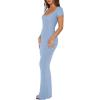 imageREORIA Womens 2025 Sexy Scoop Neck Lounge Long Dress Elegant Basic Short Sleeve Ribbed Bodycon Maxi DressesBlue
