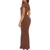 imageREORIA Womens 2025 Sexy Scoop Neck Lounge Long Dress Elegant Basic Short Sleeve Ribbed Bodycon Maxi DressesCoffee