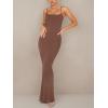 imageREORIA Womens Basic Sexy Lounge Slip Long Dress Elegant Sleeveless Backless Ribbed Bodycon Maxi DressesCoffee
