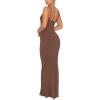 imageREORIA Womens Basic Sexy Lounge Slip Long Dress Elegant Sleeveless Backless Ribbed Bodycon Maxi DressesCoffee