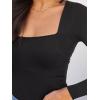 imageREORIA Womens Basic Sexy Square Neck Double Lined Long Sleeve Bodysuit Tops JumpsuitsBlack