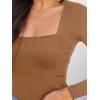 imageREORIA Womens Basic Sexy Square Neck Double Lined Long Sleeve Bodysuit Tops JumpsuitsBrown
