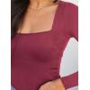 imageREORIA Womens Basic Sexy Square Neck Double Lined Long Sleeve Bodysuit Tops JumpsuitsBurdundy