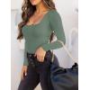 imageREORIA Womens Basic Sexy Square Neck Double Lined Long Sleeve Bodysuit Tops JumpsuitsGreen Grey