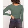imageREORIA Womens Basic Sexy Square Neck Double Lined Long Sleeve Bodysuit Tops JumpsuitsGreen Grey