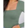 imageREORIA Womens Basic Sexy Square Neck Double Lined Long Sleeve Bodysuit Tops JumpsuitsGreen Grey