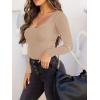 imageREORIA Womens Basic Sexy Square Neck Double Lined Long Sleeve Bodysuit Tops JumpsuitsKhaki