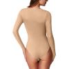 imageREORIA Womens Basic Sexy Square Neck Double Lined Long Sleeve Bodysuit Tops JumpsuitsNude