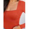 imageREORIA Womens Basic Sexy Square Neck Double Lined Long Sleeve Bodysuit Tops JumpsuitsOrange Rust