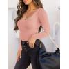 imageREORIA Womens Basic Sexy Square Neck Double Lined Long Sleeve Bodysuit Tops JumpsuitsPink