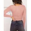 imageREORIA Womens Basic Sexy Square Neck Double Lined Long Sleeve Bodysuit Tops JumpsuitsPink