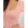 imageREORIA Womens Basic Sexy Square Neck Double Lined Long Sleeve Bodysuit Tops JumpsuitsPink