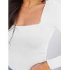 imageREORIA Womens Basic Sexy Square Neck Double Lined Long Sleeve Bodysuit Tops JumpsuitsWhite