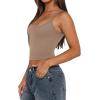 imageREORIA Womens Basic Spaghetti Strap Scoop Neck Tank Top Sleeveless Camisole Yoga Crop TopsKhaki