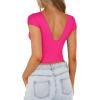 imageREORIA Womens Butsmooth Summer Deep V Neck Backless Lace Short Sleeve Slim Fit TShirts Trendy Y2k Corset Crop TopsNeon Rose Red