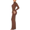 imageREORIA Womens Casual Mock Turtleneck Long Sleeve Elegant Long Dress Lounge Ribbed Bodycon Maxi DressesCoffee