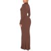 imageREORIA Womens Casual Mock Turtleneck Long Sleeve Elegant Long Dress Lounge Ribbed Bodycon Maxi DressesCoffee