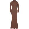 imageREORIA Womens Casual Mock Turtleneck Long Sleeve Elegant Long Dress Lounge Ribbed Bodycon Maxi DressesCoffee