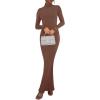 imageREORIA Womens Casual Mock Turtleneck Long Sleeve Elegant Long Dress Lounge Ribbed Bodycon Maxi DressesCoffee