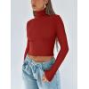 imageREORIA Womens Fall Turtleneck Long Sleeve Ribbed Slim Fitted Tshirts Trendy Basic Y2K Crop TopRed
