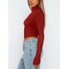imageREORIA Womens Fall Turtleneck Long Sleeve Ribbed Slim Fitted Tshirts Trendy Basic Y2K Crop TopRed