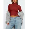 imageREORIA Womens Fall Turtleneck Long Sleeve Ribbed Slim Fitted Tshirts Trendy Basic Y2K Crop TopRed