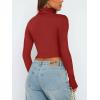 imageREORIA Womens Fall Turtleneck Long Sleeve Ribbed Slim Fitted Tshirts Trendy Basic Y2K Crop TopRed