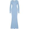 imageREORIA Womens Sexy Soft Lounge Ribbed Long Dress Elegant Long Sleeve Deep V Neck Bodycon Maxi DressesBlue