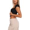 imageREORIA Womens Sexy Square Neck Slim Fit Short Sleeve Corset T Shirts Double Lined Tee Seamed Cup Going Out TopsBlack