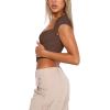 imageREORIA Womens Sexy Square Neck Slim Fit Short Sleeve Corset T Shirts Double Lined Tee Seamed Cup Going Out TopsCoffee