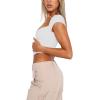 imageREORIA Womens Sexy Square Neck Slim Fit Short Sleeve Corset T Shirts Double Lined Tee Seamed Cup Going Out TopsWhite