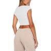 imageREORIA Womens Sexy Square Neck Slim Fit Short Sleeve Corset T Shirts Double Lined Tee Seamed Cup Going Out TopsWhite
