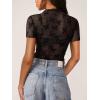 imageREORIA Womens Summer Sexy Mesh Sheer Short Sleeve Lace See Through Y2K Trendy T Shirts TopsBlack