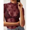 imageREORIA Womens Summer Sexy Mesh Sheer Short Sleeve Lace See Through Y2K Trendy T Shirts TopsBurgundy