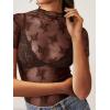 imageREORIA Womens Summer Sexy Mesh Sheer Short Sleeve Lace See Through Y2K Trendy T Shirts TopsCoffee