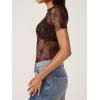 imageREORIA Womens Summer Sexy Mesh Sheer Short Sleeve Lace See Through Y2K Trendy T Shirts TopsCoffee