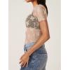 imageREORIA Womens Summer Sexy Mesh Sheer Short Sleeve Lace See Through Y2K Trendy T Shirts TopsLight Apricot