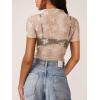 imageREORIA Womens Summer Sexy Mesh Sheer Short Sleeve Lace See Through Y2K Trendy T Shirts TopsLight Apricot