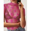 imageREORIA Womens Summer Sexy Mesh Sheer Short Sleeve Lace See Through Y2K Trendy T Shirts TopsRose Red